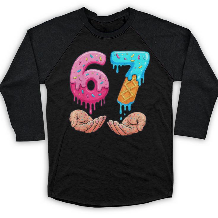 Six Seven 6-7 Baseball Ice Cream Drip 67 Meme Hands Baseball Raglan Shirt