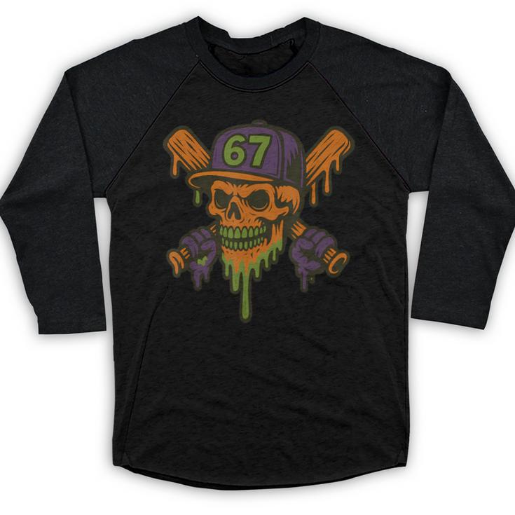 Six Seven 6 7 Baseball Skull Drip Halloween Horror Sports Baseball Raglan Shirt