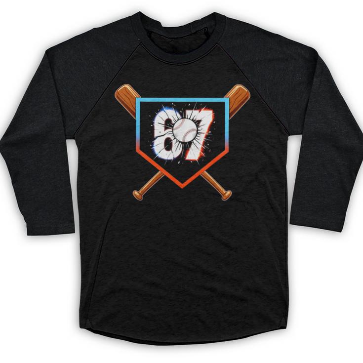 Six Seven 67 Baseball Birthday Boy Men Kids Boys Baseball Raglan Shirt