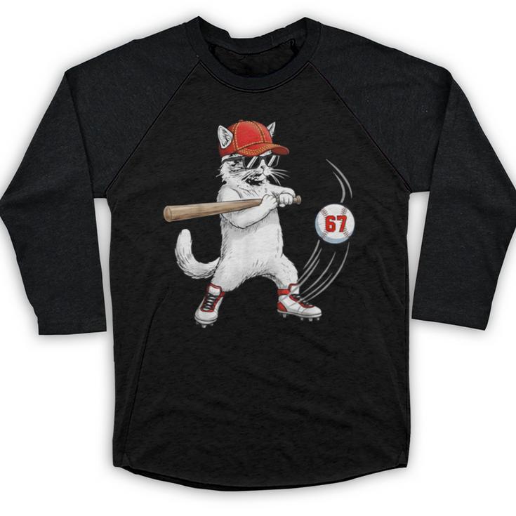 Six Seven 67 Baseball Cat Birthday Men Kids Boys Baseball Raglan Shirt