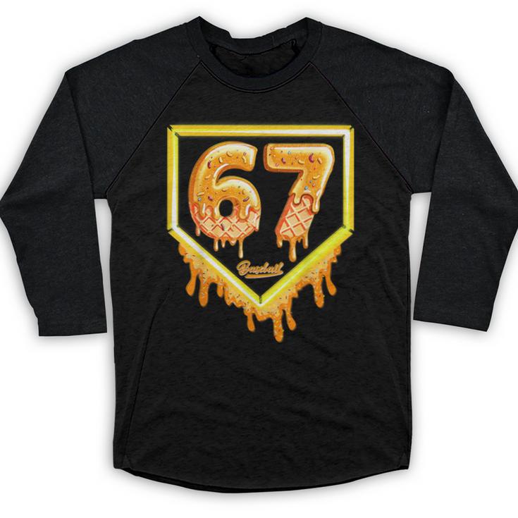 Six Seven 67 Meme Gen Alpha Slang Baseball 101 Baseball Raglan Shirt