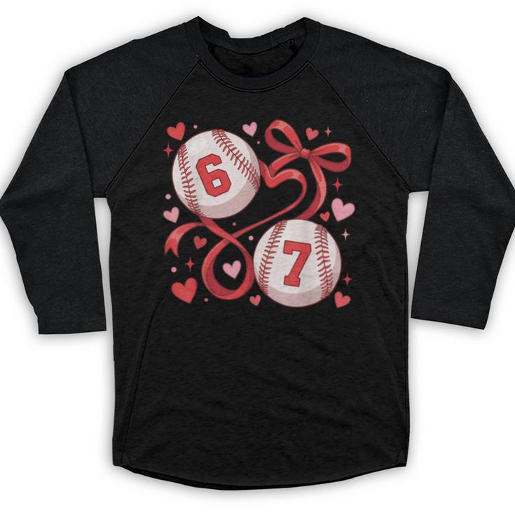 Six Seven Baseball Lover Sports Red Heart Bow Valentine Girl Baseball Raglan Shirt