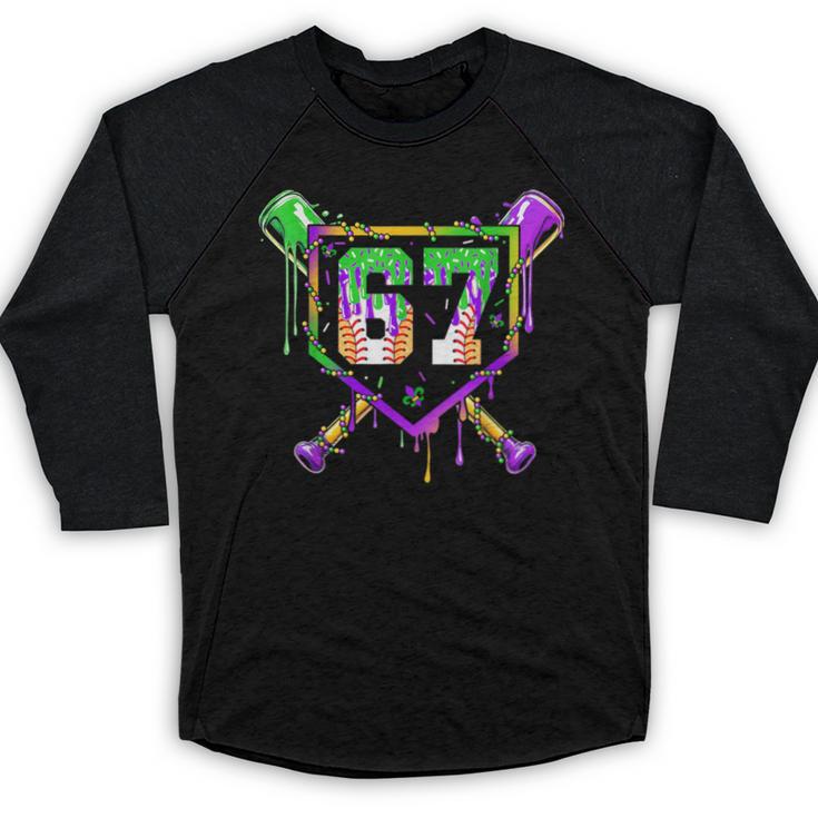 Six Seven Mardi Gras Baseball Sports Party Baseball Raglan Shirt