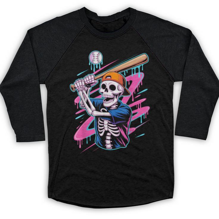 Skeleton Baseball Drip Boy Youth Dripping Baseball Halloween Baseball Raglan Shirt