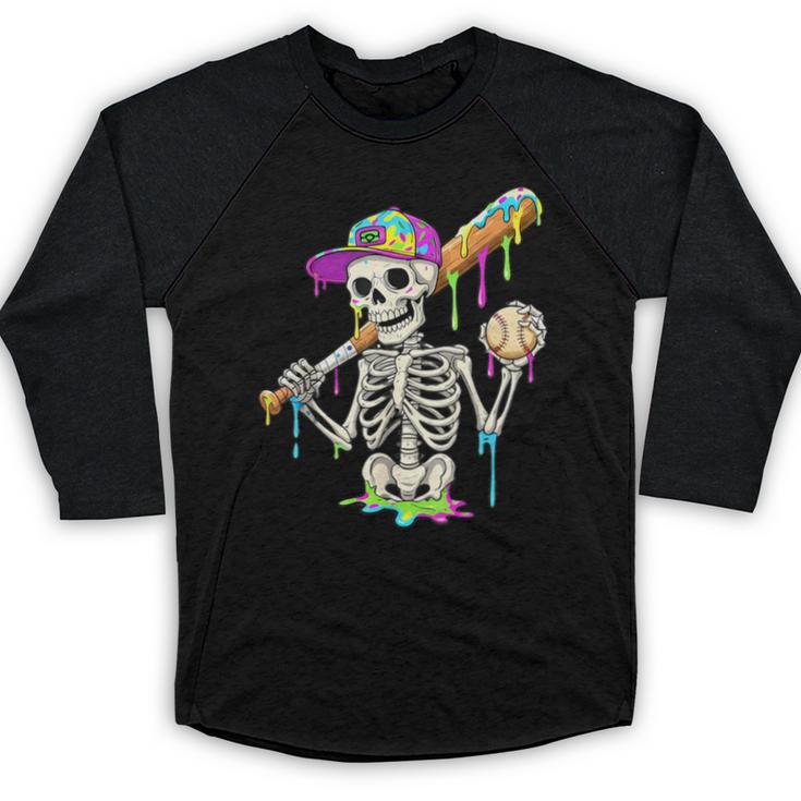 Skeleton Baseball Drip Boys Ice Cream Drip Youth Baseball Baseball Raglan Shirt