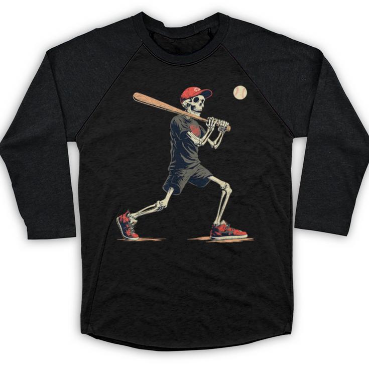 Skeleton Baseball Halloween Costume Men Boys Kids Baseball Raglan Shirt