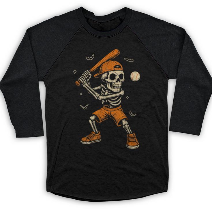Skeleton Baseball Player Costume Halloween Men Boys Baseball Raglan Shirt