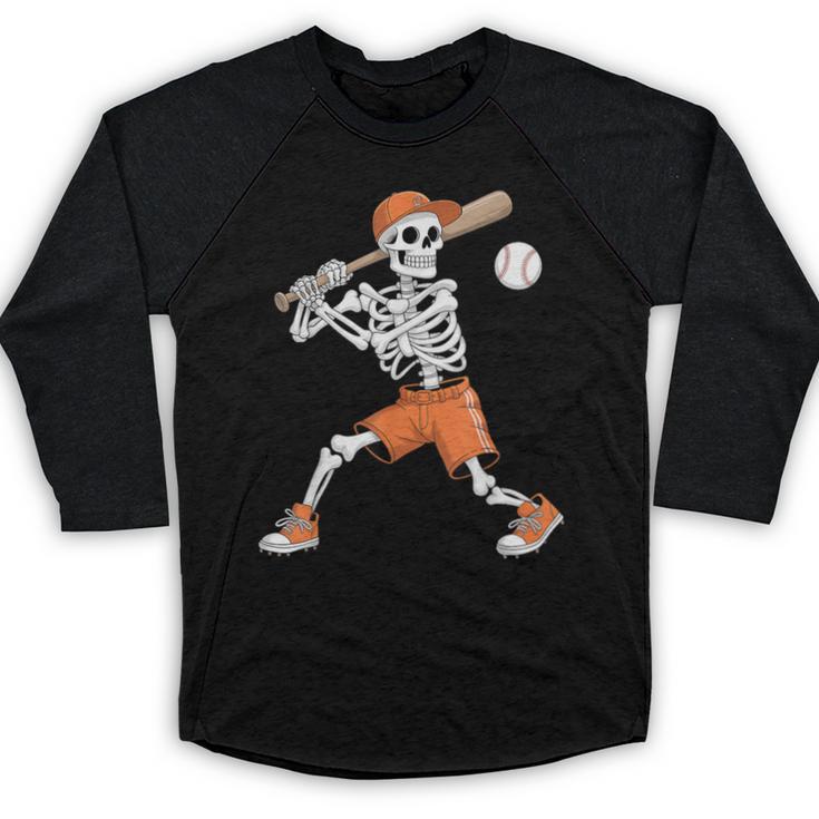 Skeleton Batting Baseball Halloween Baseball Raglan Shirt