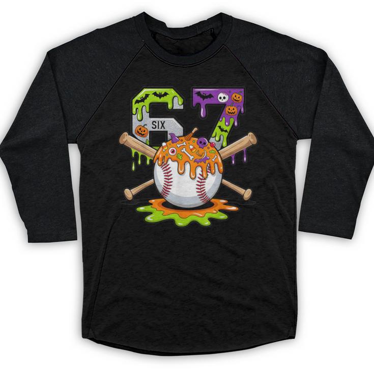Spooky Halloween Baseball Ice Cream Dripping Six Seven 6 7 Baseball Raglan Shirt
