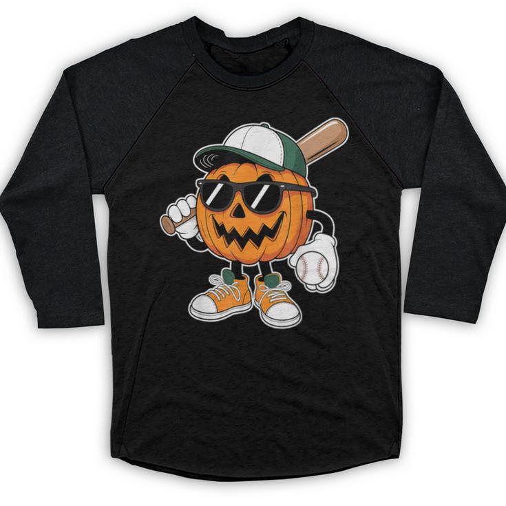 Spooky Jack O Lantern Baseball Halloween Costumes Boys Baseball Raglan Shirt