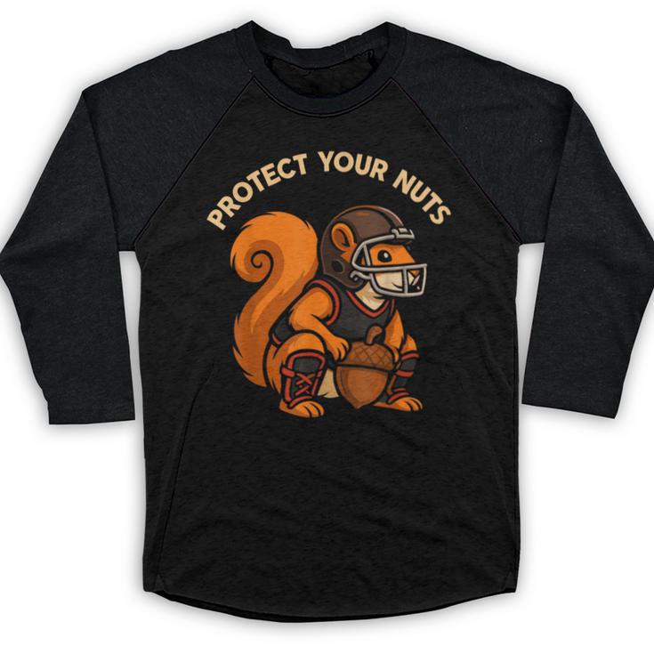 Squirell Baseball Catcher Player Joke Tee Protect Your Nuts Baseball Raglan Shirt
