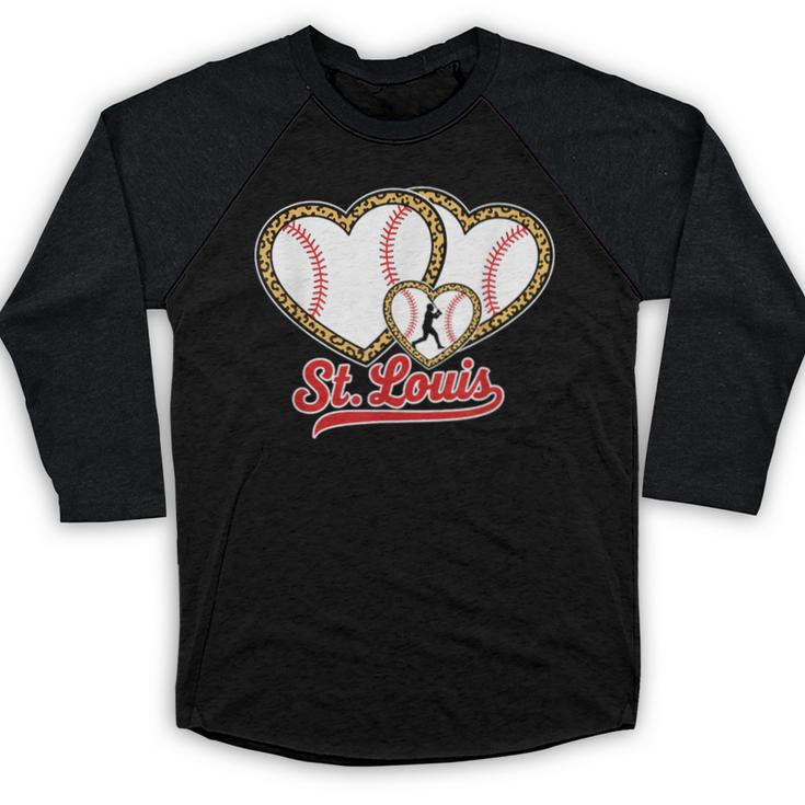 St Louis Leopard Heart Baseball Batter Boys Fan Baseball Raglan Shirt