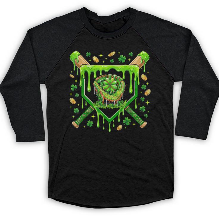 St Patricks Day Baseball Ice Cream Shamrock Baseball Player Baseball Raglan Shirt