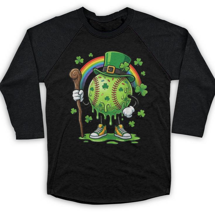 St Patricks Day Baseball Leprechaun Rainbow Green Baseball Baseball Raglan Shirt
