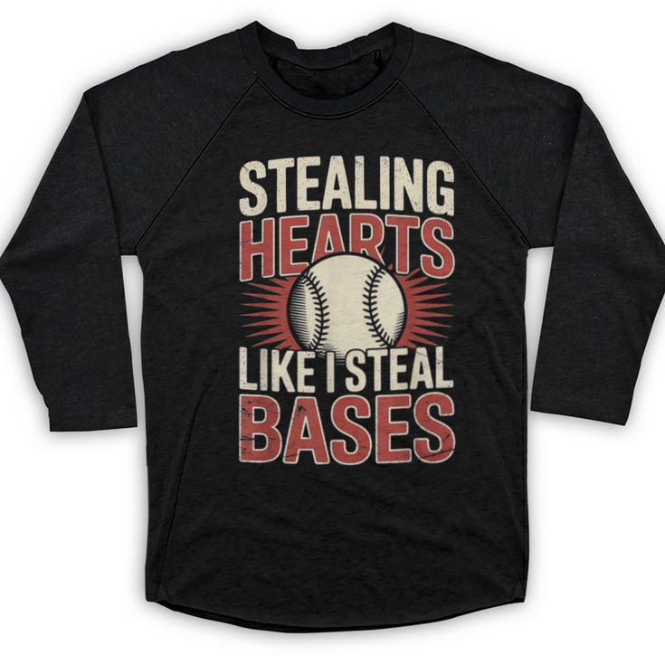 Stealing Hearts Like I Steal Bases Baseball Valentine Retro Baseball Raglan Shirt