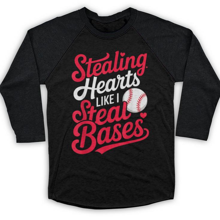 Stealing Hearts Like I Steal Bases Cute Baseball Boys Baseball Raglan Shirt