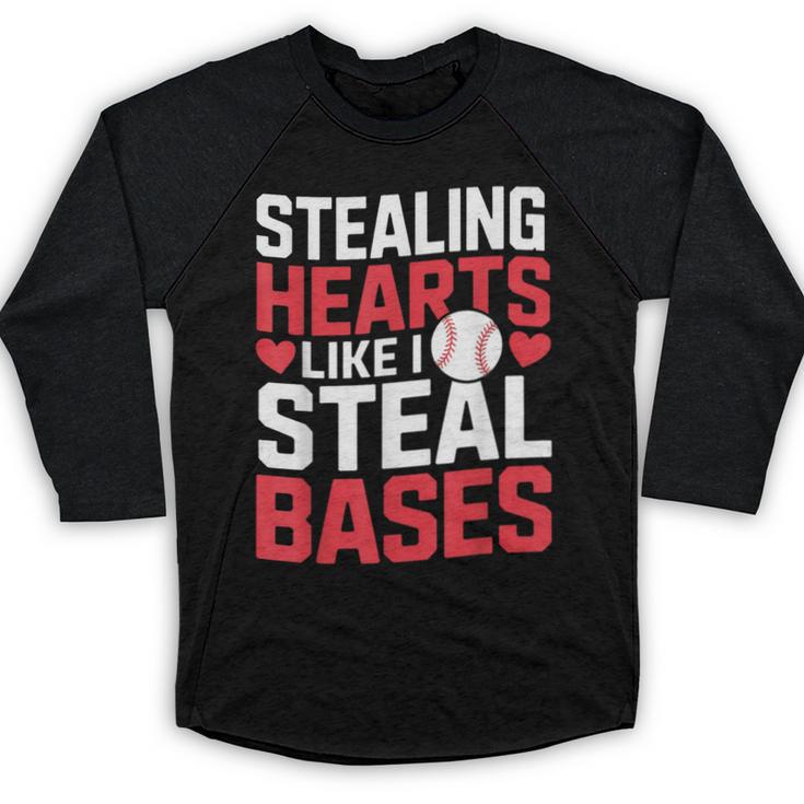 Stealing Hearts Like I Steal Bases Cute Baseball Kids Baseball Raglan Shirt