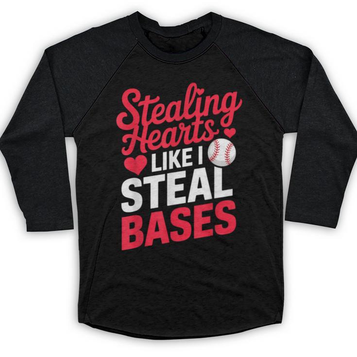 Stealing Hearts Like I Steal Bases Cute Baseball Valentine Baseball Raglan Shirt