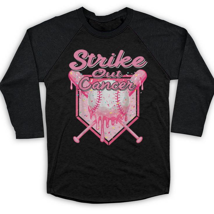 Strike Out Breast Cancer Baseball Drip For Boys Youth Baseball Raglan Shirt