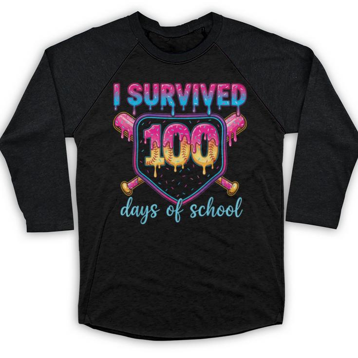 I Survived 100 Days Of School Baseball 100th Day Kids Girls Baseball Raglan Shirt