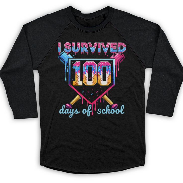 I Survived 100 Days Of School Baseball Boys Students Baseball Raglan Shirt