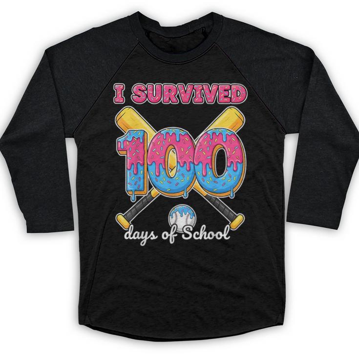I Survived 100 Days Of School Baseball Cream Drip Boys Baseball Raglan Shirt