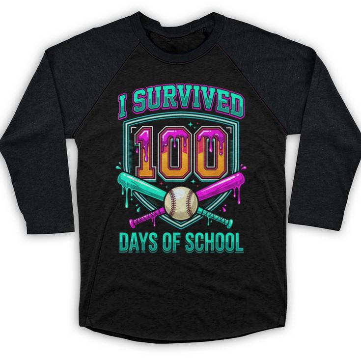 I Survived 100 Days Of School Baseball Drip Baseball Raglan Shirt