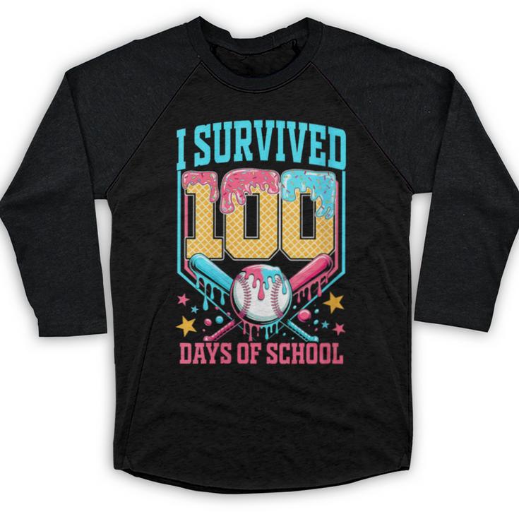 I Survived 100 Days Of School Baseball Drip Students Teacher Baseball Raglan Shirt
