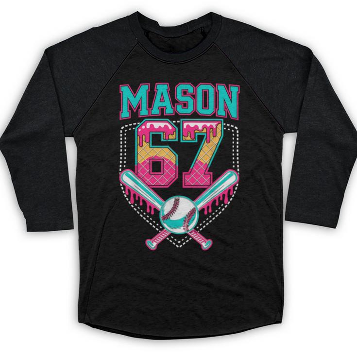 Trendy Mason 67 Mem Ice Cream Drip Baseball Birthday Costume Baseball Raglan Shirt