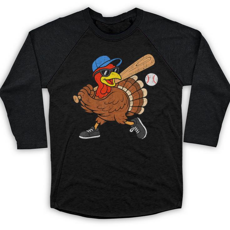 Turkey Baseball Thanksgiving Sports Humor Men Boy Kids Baseball Raglan Shirt