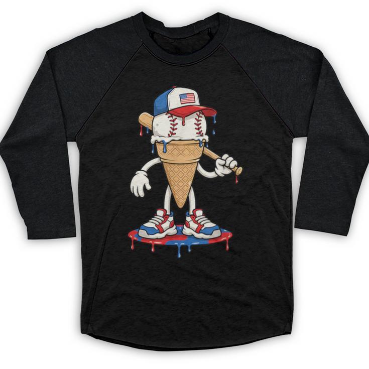 USA Patriotic Baseball Ice Cream Cone Freedom Baseball Raglan Shirt