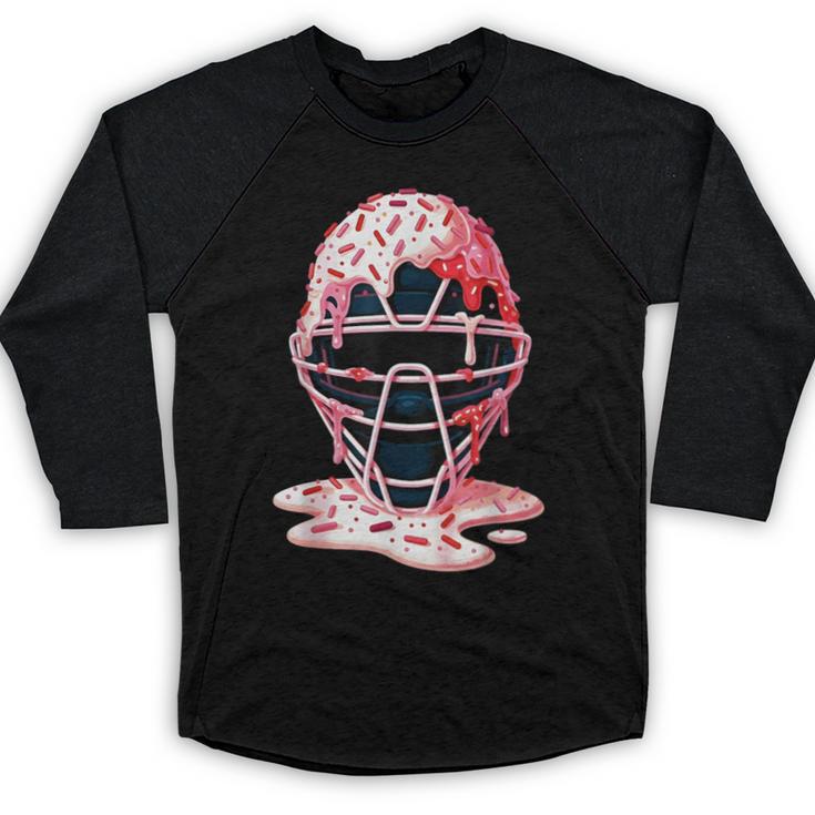 Valentine Baseball Catcher Mask Ice Cream Drip Tee For Boys Baseball Raglan Shirt