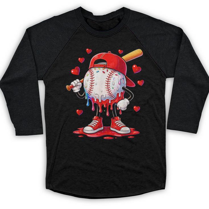 Valentine Baseball Heart Drip Sport Love Valentines Day Boys Baseball Raglan Shirt