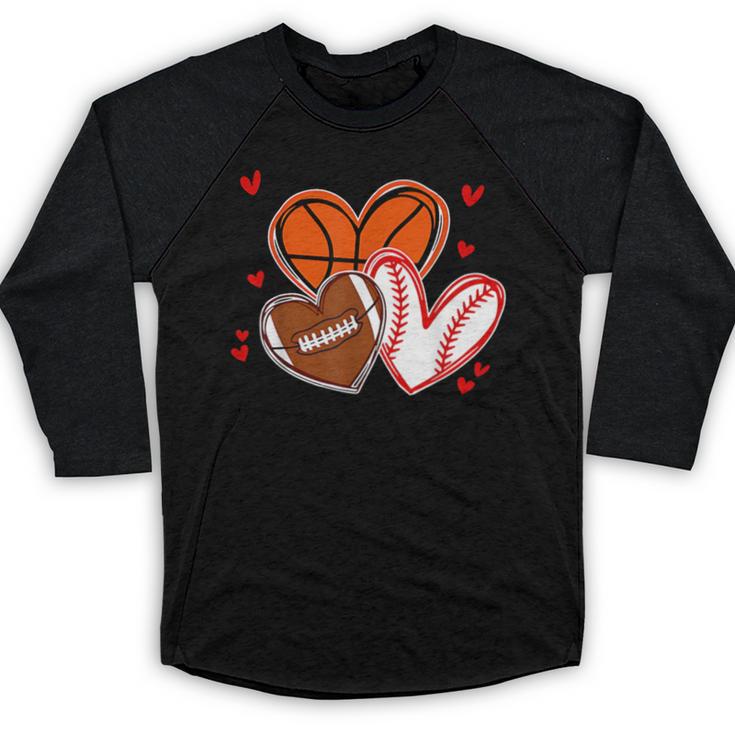Valentines Baseball Basketball Football Heart Boy Men Baseball Raglan Shirt