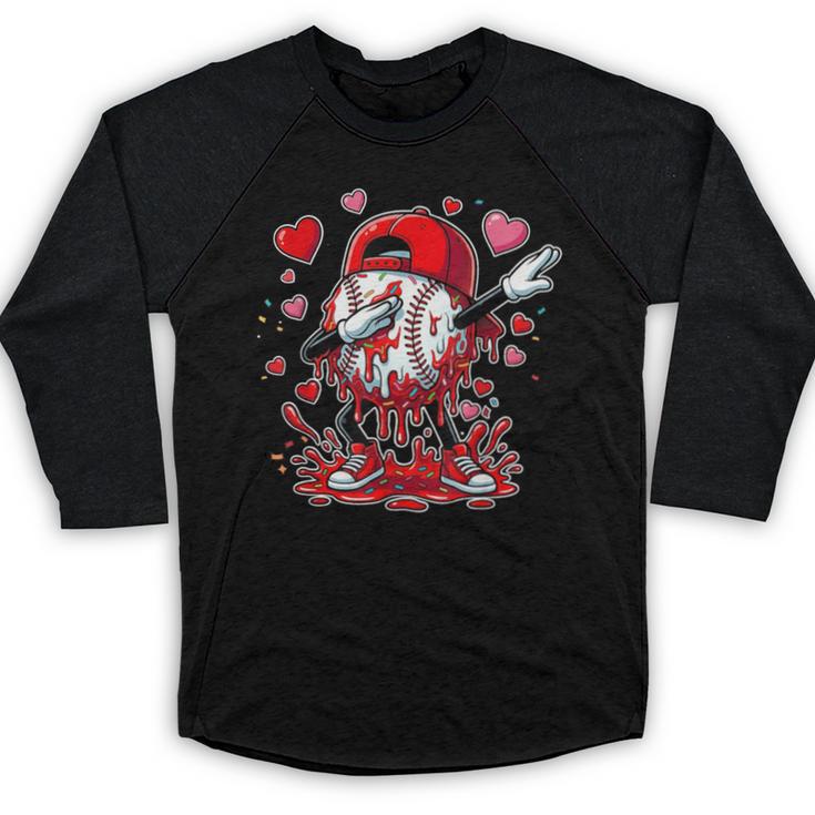 Valentines Baseball Toddler Boys Kids Dabbing Baseball Drip Baseball Raglan Shirt