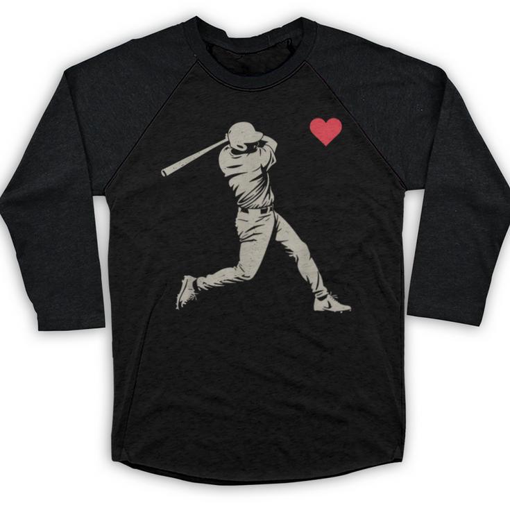 Valentines Day Baseball Batter Silhouette Heart Men Boy Kids Baseball Raglan Shirt