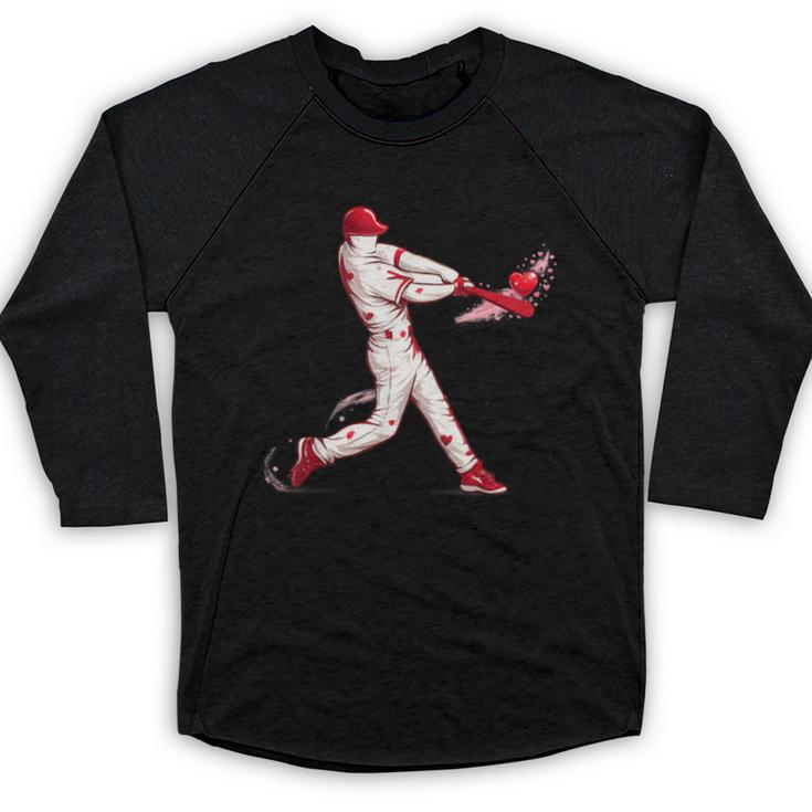 Valentines Day Baseball Batter Silhouette Heart For Men Boys Baseball Raglan Shirt
