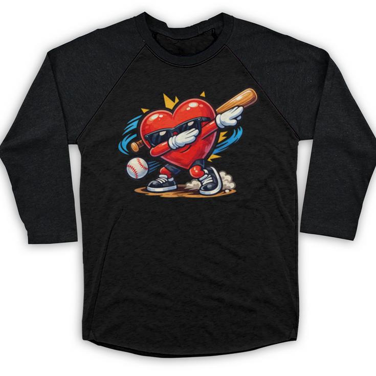 Valentines Day Baseball Dabbing Red Heart Love Boys Baseball Raglan Shirt