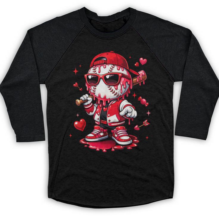 Valentines Day Baseball Drip Ice Cream For Boys Kids Teens Baseball Raglan Shirt