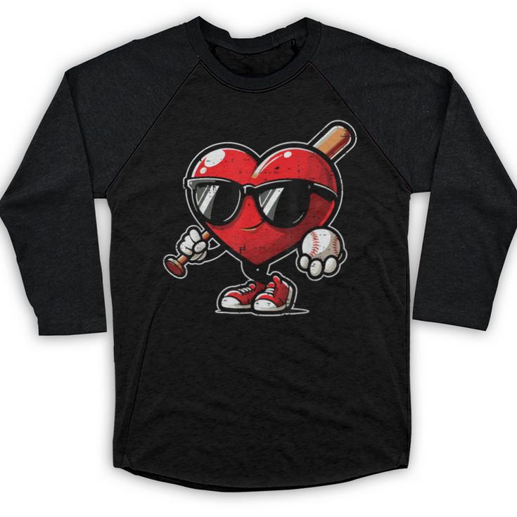 Valentines Day Baseball Heart Bat Sunglasses Men Boys Kids Baseball Raglan Shirt