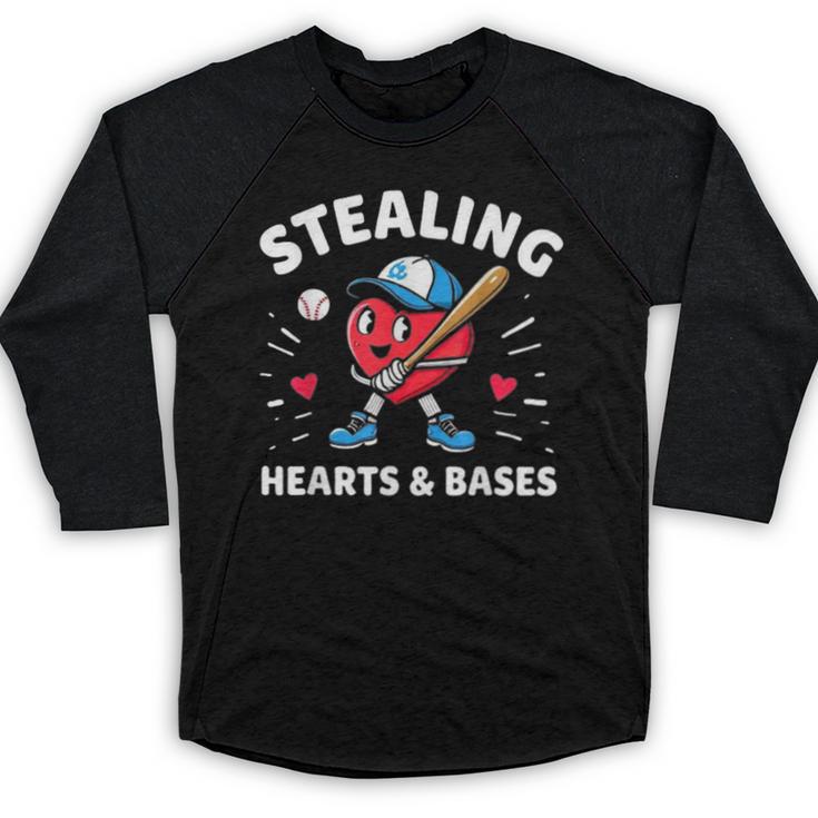 Valentines Day Baseball Stealing Hearts Bases Boys Kids Men Baseball Raglan Shirt
