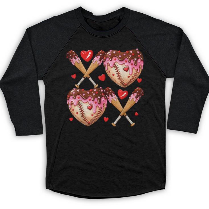 Valentines Day Drip Heart Baseball XOXO Boys Kids Men Sport Baseball Raglan Shirt
