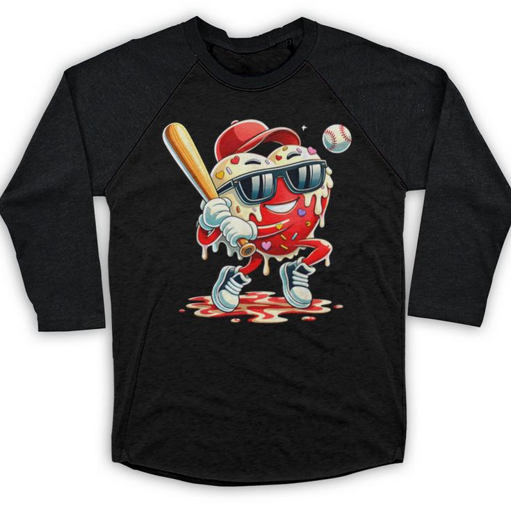 Valentines Day Heart Baseball Drip Ice Cream Boys Kids Men Baseball Raglan Shirt