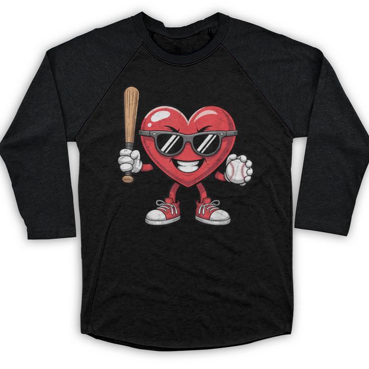Valentines Day Heart Playing Baseball Boys Men Kids Girls Baseball Raglan Shirt