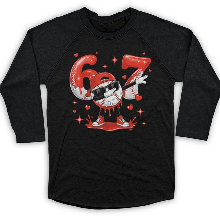 Valentines Day Six Seven Baseball 6 7 Meme Dab Heart Boys Baseball Raglan Shirt
