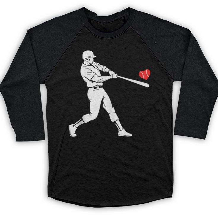 Valentines US Baseball Player Silhouette Heart Baseball Raglan Shirt