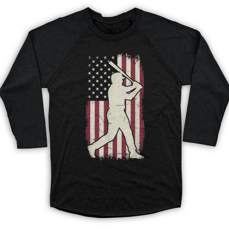 Vintage American Flag Baseball Batter Patriotic Home Run Baseball Raglan Shirt