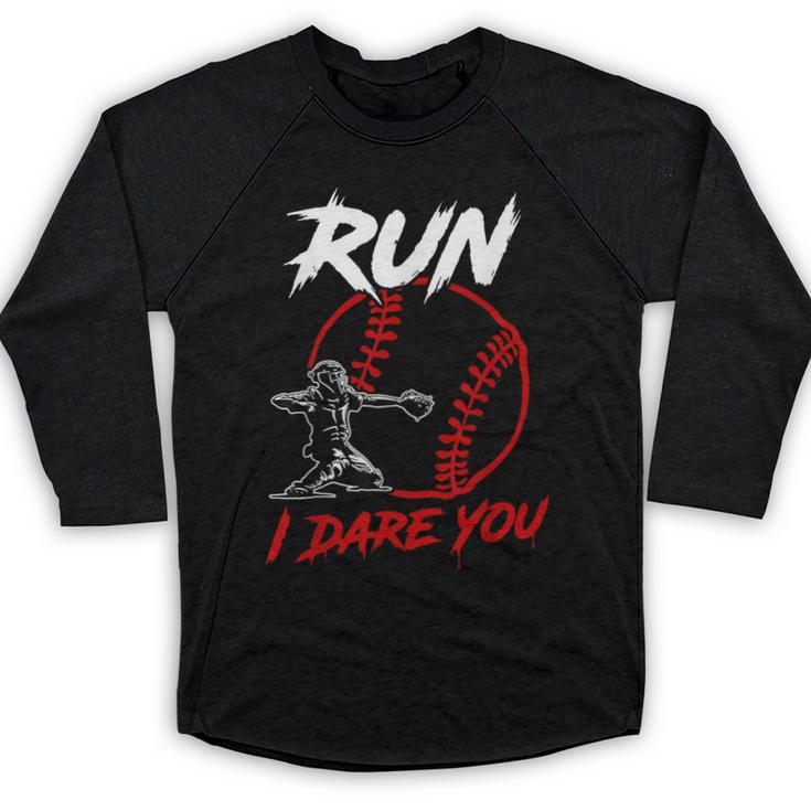 Vintage Baseball Catcher Boys Go Ahead Run I Dare You Baseball Raglan Shirt