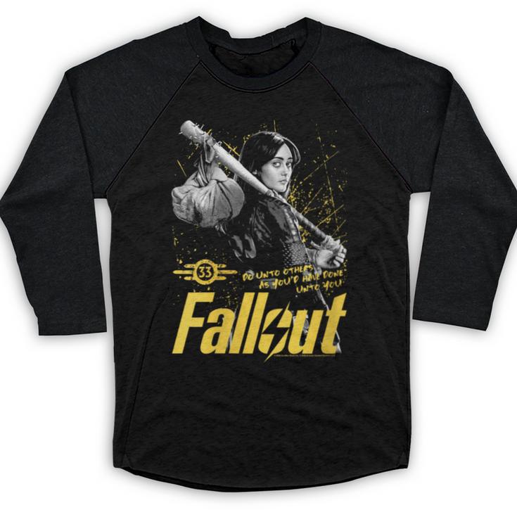 Women's Fallout TV Series Lucy Do Unto Others Baseball Bat Gamer Baseball Raglan Shirt
