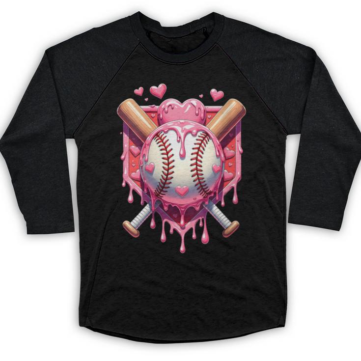 Women's Valentines Day Baseball Boys Ice Cream Drip Heart Youth Kids Baseball Raglan Shirt